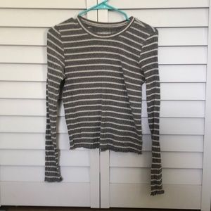 Grey and white long sleeve top